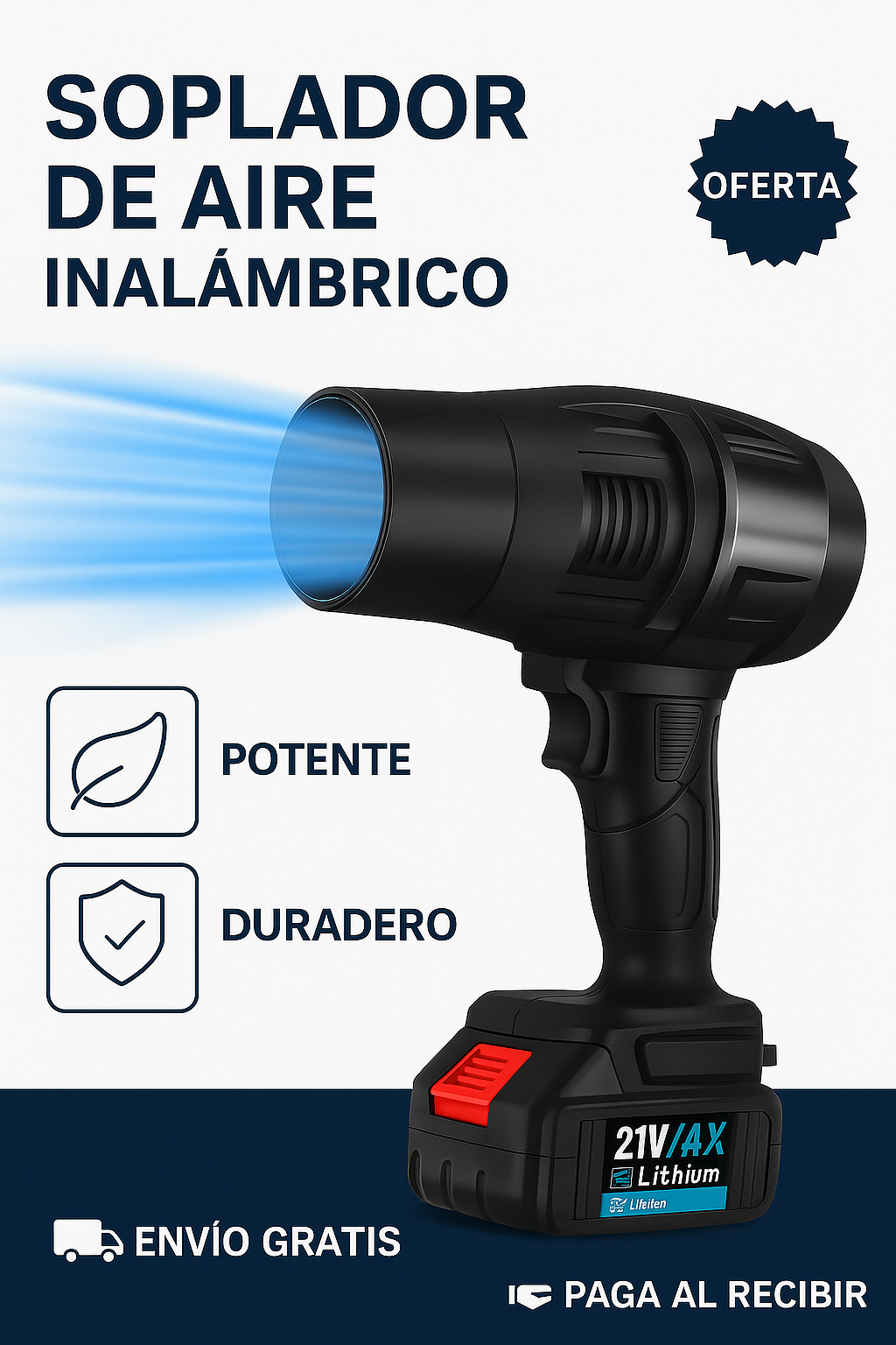 Soplador Inalámbrico Recargable + 2 Baterias